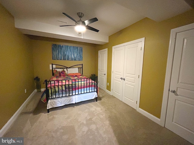 bedroom featuring ceiling fan and carpet flooring