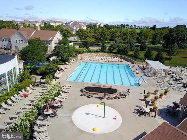 view of swimming pool with a patio