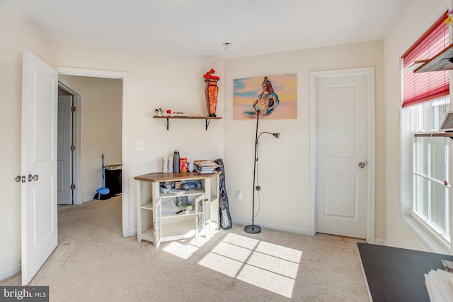 interior space with light carpet and a healthy amount of sunlight