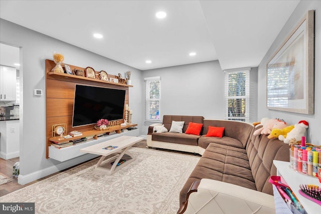 living room with light hardwood / wood-style floors