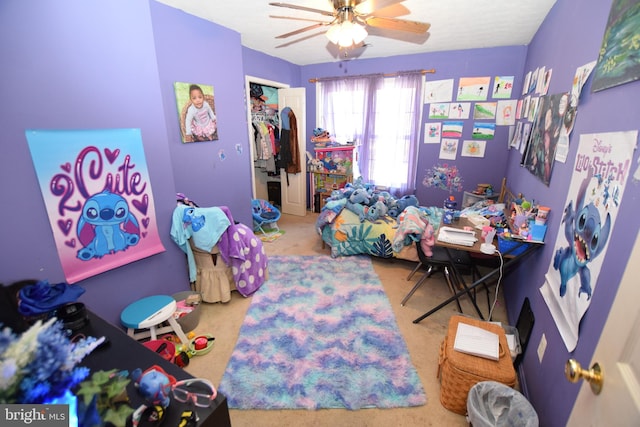 playroom featuring ceiling fan