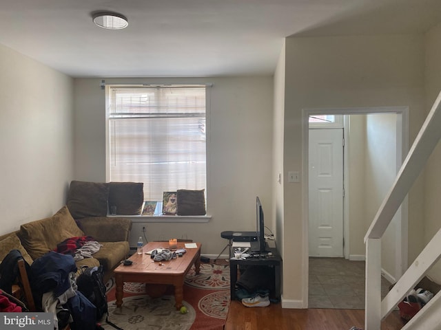 living room with hardwood / wood-style floors