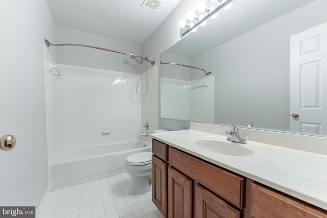 full bathroom featuring tile patterned flooring, vanity, bathtub / shower combination, and toilet