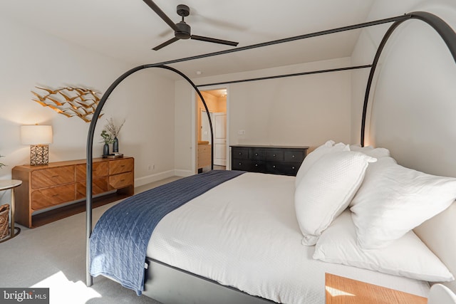 bedroom with carpet flooring and a ceiling fan