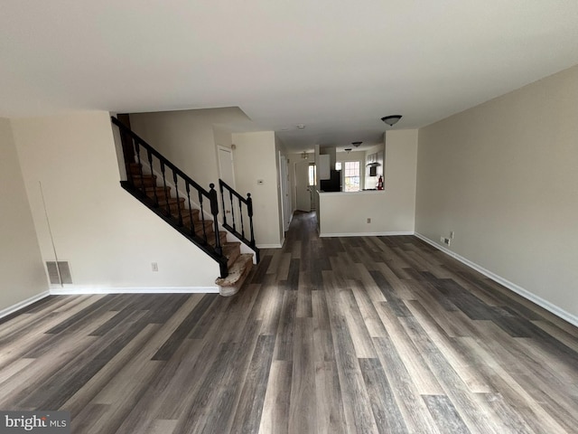 unfurnished living room featuring dark hardwood / wood-style floors