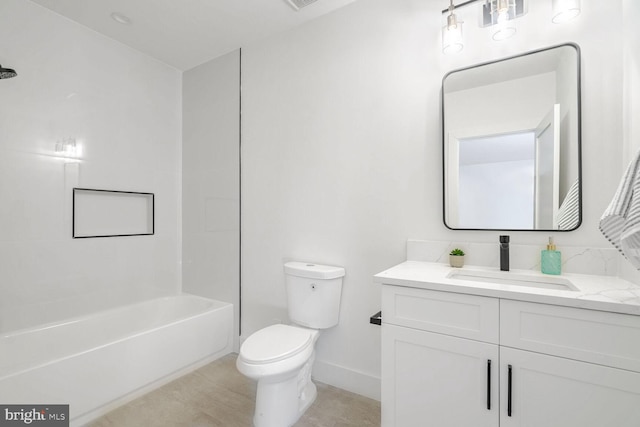 full bathroom featuring  shower combination, toilet, and vanity