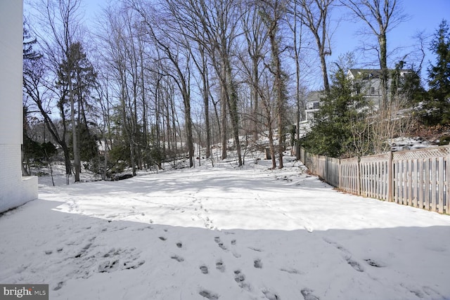 view of yard layered in snow