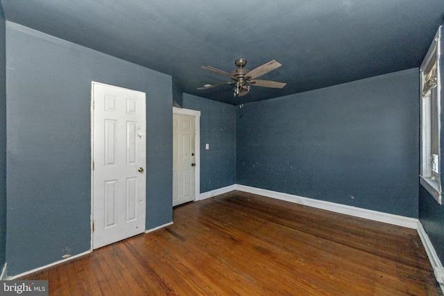 unfurnished bedroom with hardwood / wood-style flooring and ceiling fan