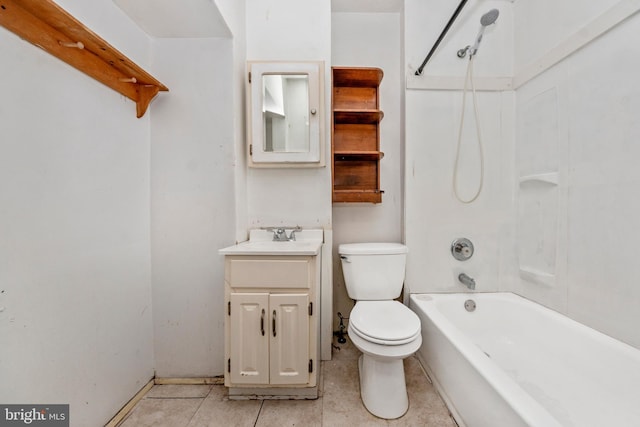 full bathroom with vanity, tile patterned flooring, toilet, and shower / bathing tub combination