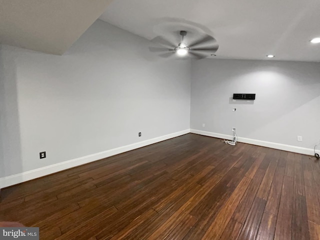 spare room featuring ceiling fan and dark hardwood / wood-style flooring