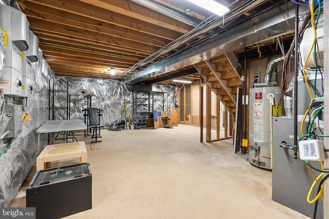 basement featuring gas water heater