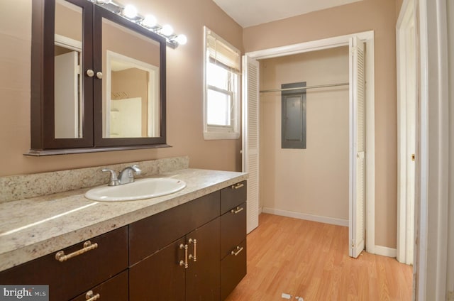 bathroom featuring wood-type flooring and vanity