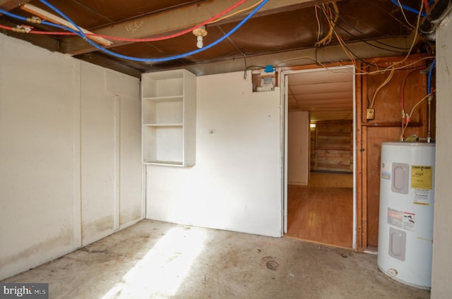 basement featuring electric water heater