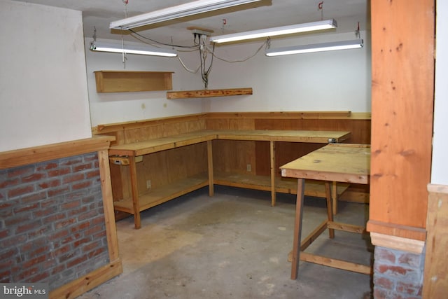 basement featuring a workshop area