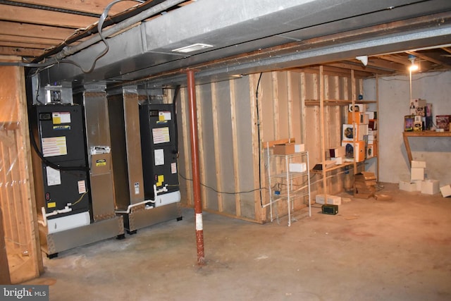 basement with heating unit