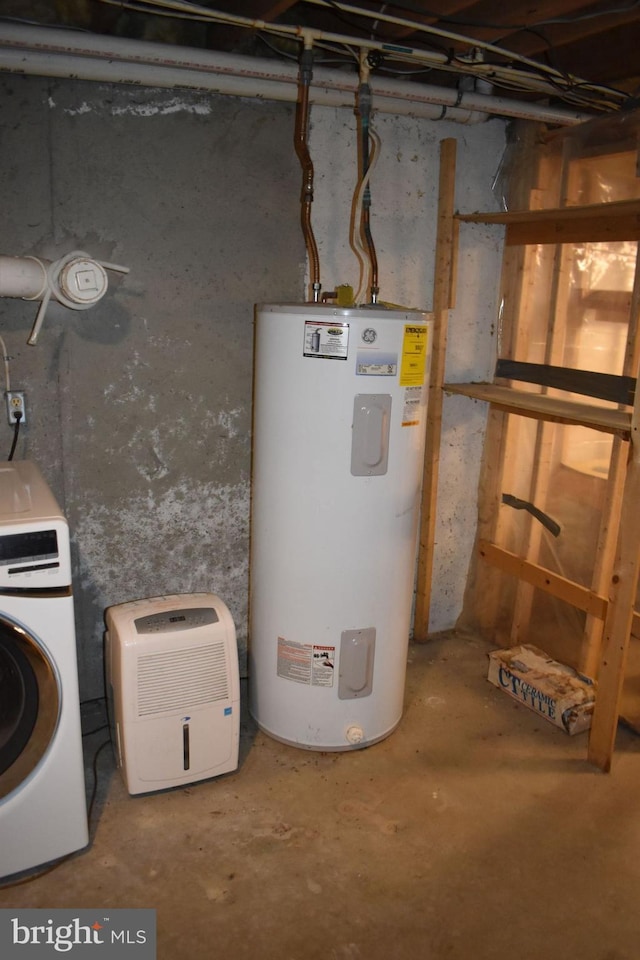 utilities featuring washer / clothes dryer and electric water heater