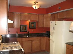 kitchen with sink, stove, and white fridge with ice dispenser