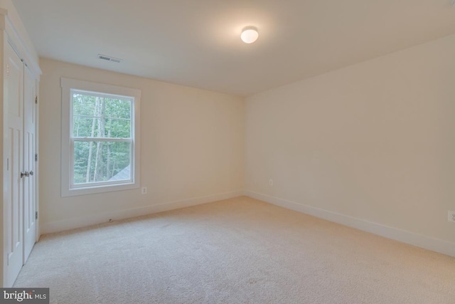 spare room featuring light carpet