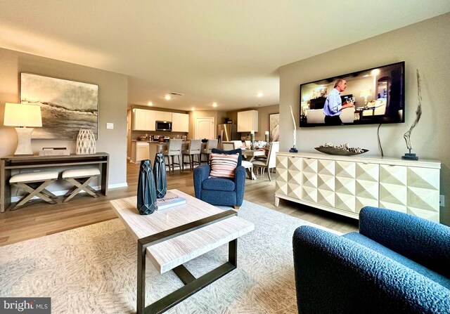 living room with light hardwood / wood-style flooring