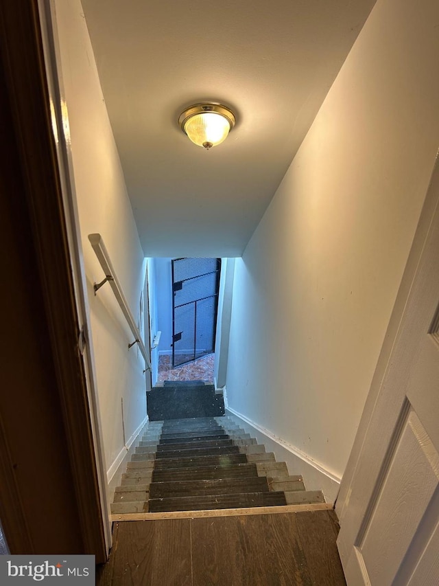 staircase featuring hardwood / wood-style floors