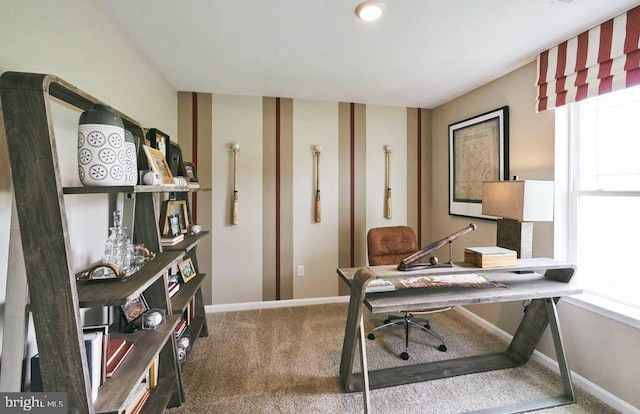 view of carpeted home office