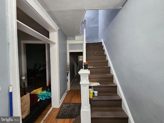 staircase featuring hardwood / wood-style flooring