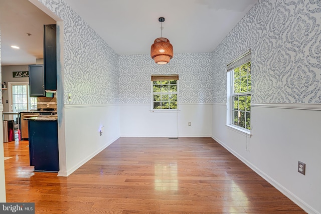 empty room with hardwood / wood-style flooring and a wealth of natural light