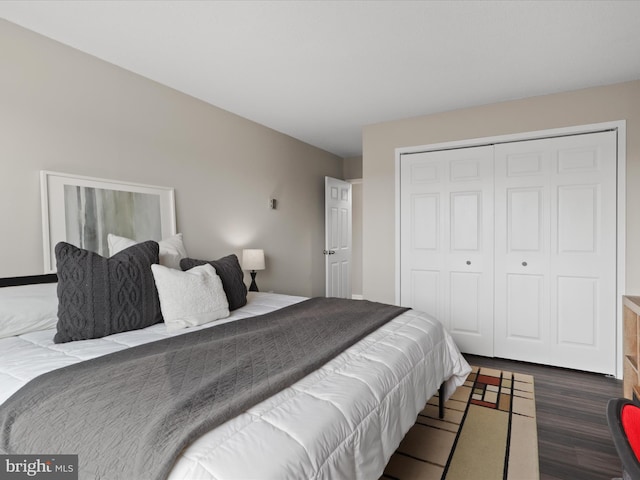 bedroom with a closet and dark wood-type flooring