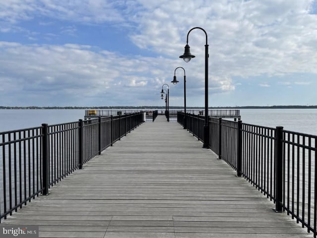 view of dock featuring a water view