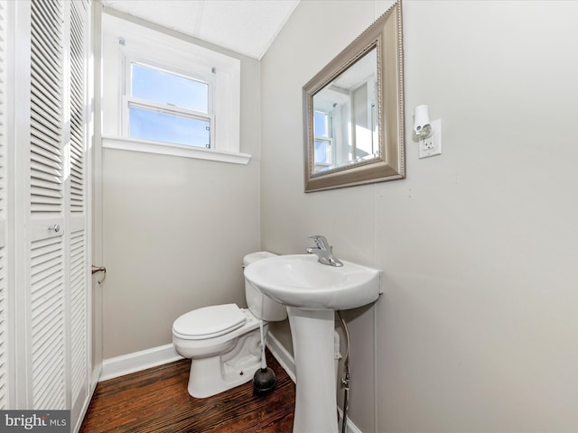 bathroom with sink, wood-type flooring, and toilet