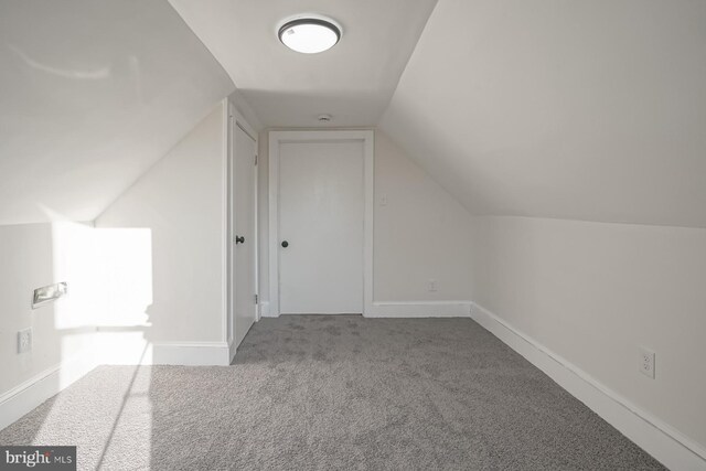 additional living space with lofted ceiling and light colored carpet