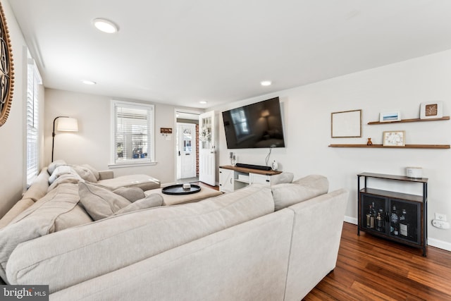 living room featuring dark hardwood / wood-style flooring