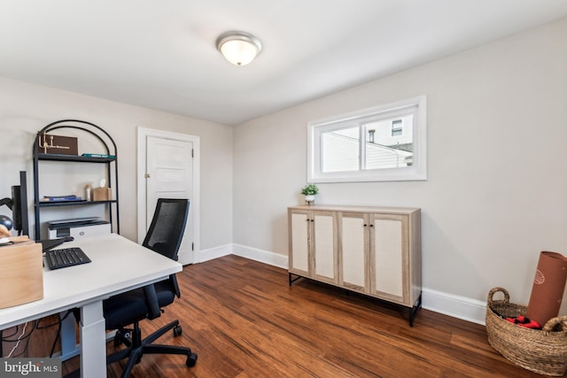 office area with dark wood-type flooring