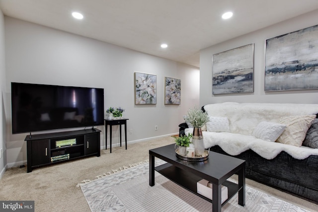 living room with light carpet