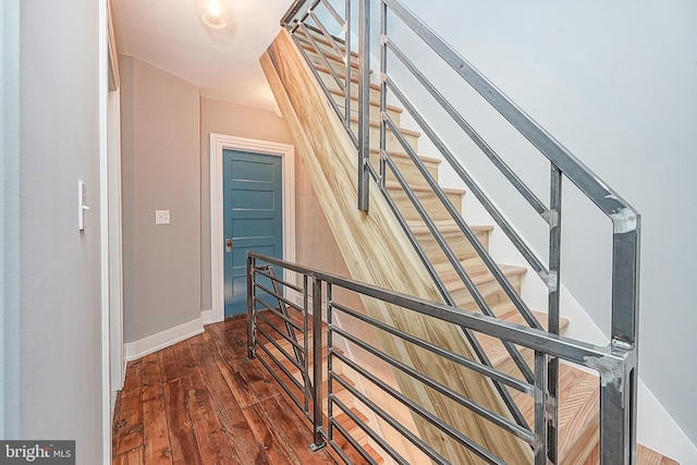 staircase with hardwood / wood-style floors