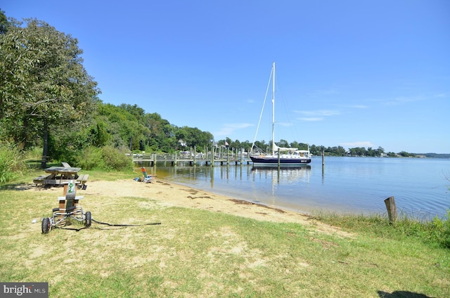 dock area featuring a water view