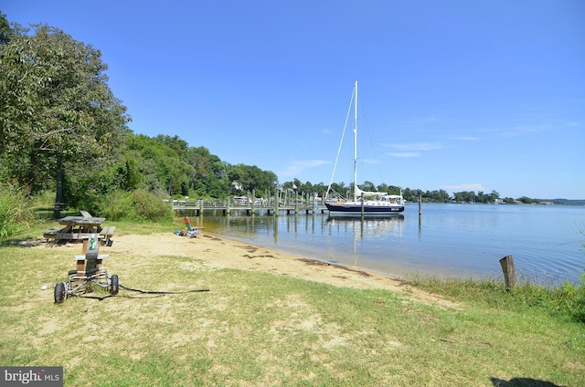 dock area with a water view