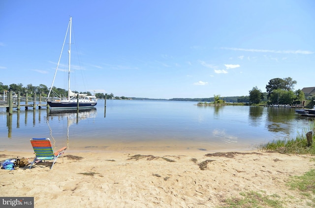 view of dock with a water view