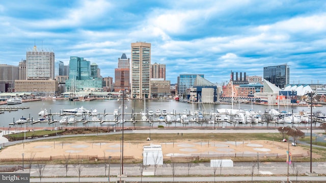 city view with a water view