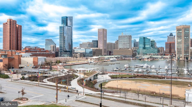 city view featuring a water view