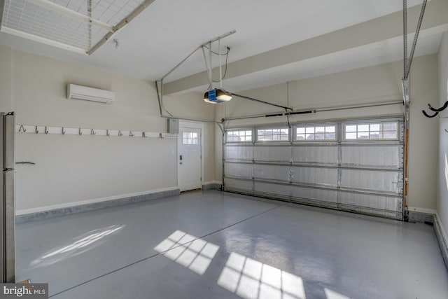 garage featuring a garage door opener and a wall mounted air conditioner