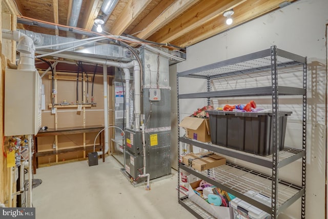 basement with heating unit