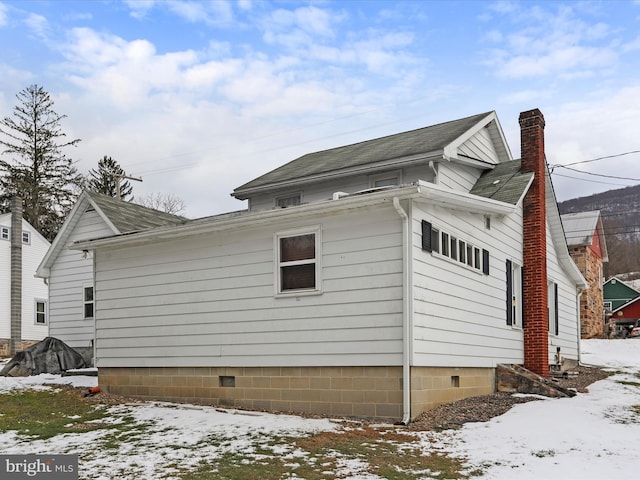 view of snow covered exterior