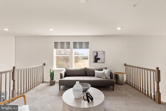 living room with light carpet