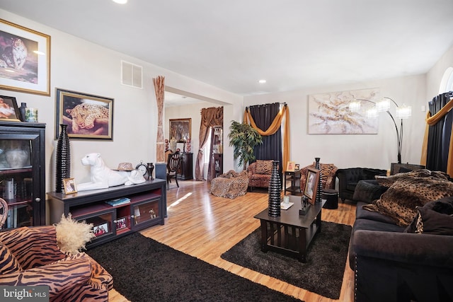 living room with wood-type flooring