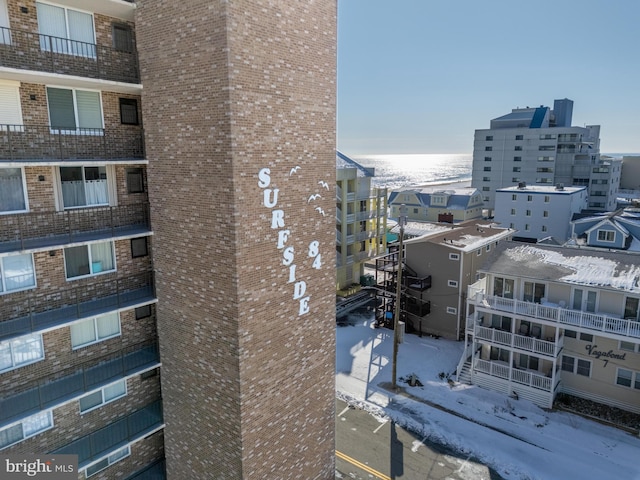 view of snow covered building