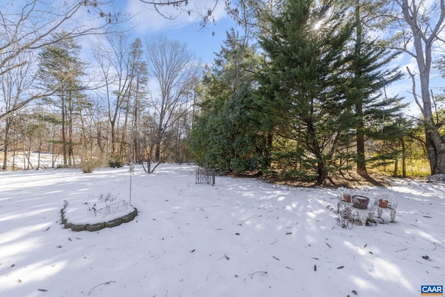 view of yard covered in snow