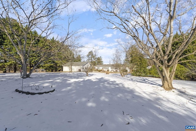 view of yard layered in snow