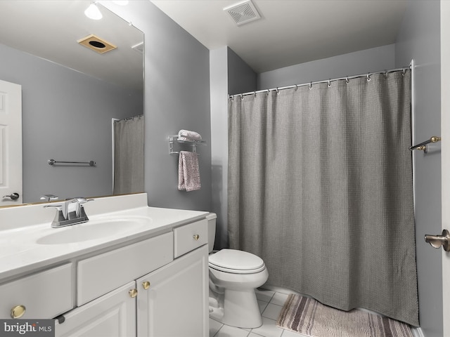 bathroom with tile patterned flooring, visible vents, vanity, and toilet