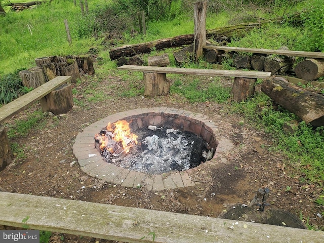 view of yard featuring an outdoor fire pit